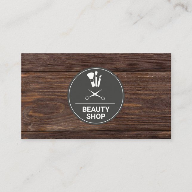 Beauty Shop Wood Monogram Tarjeta de visita (Anverso)