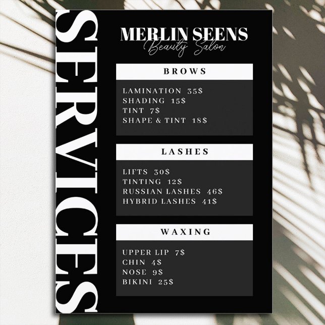 Beauty Skincare Salon Treatment Menu Design Black (Subido por el creador)