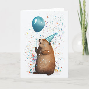 Beaver con tarjeta de felicitación plegada con glo