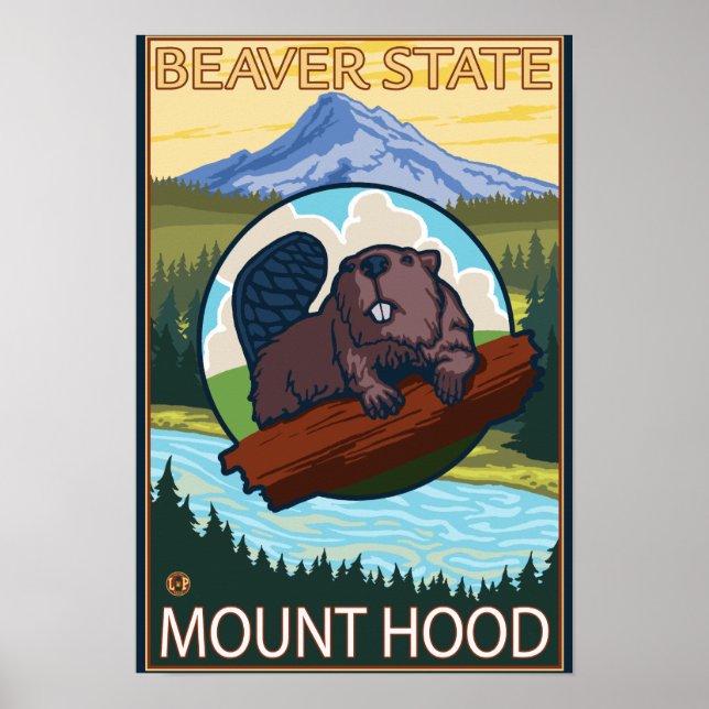 Beaver & Mt. Hood, póster de viaje de OregonVintag (Frente)