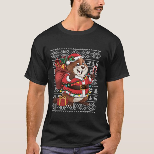 Beaver Xmas Sweater Style Ugly Santa Beaver Christ (Anverso)