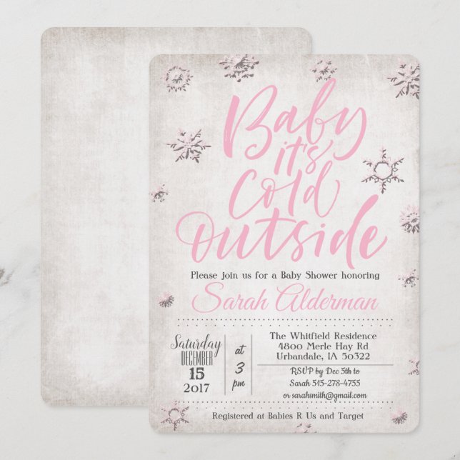 Beba su frío fuera de la invitación de Baby Shower (Anverso / Reverso)