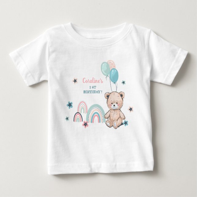 Bebé 1.ª camiseta de cumpleaños con un lindo oso de pel (Anverso)