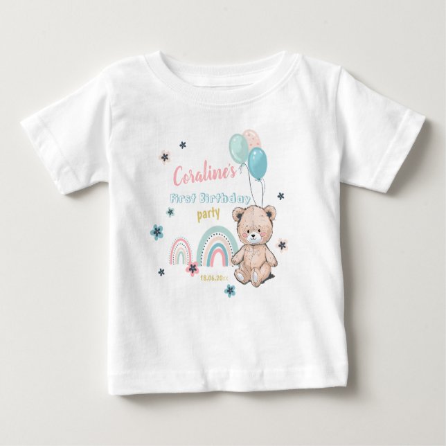 Bebé 1.ª camiseta de cumpleaños con un lindo oso de pel (Anverso)