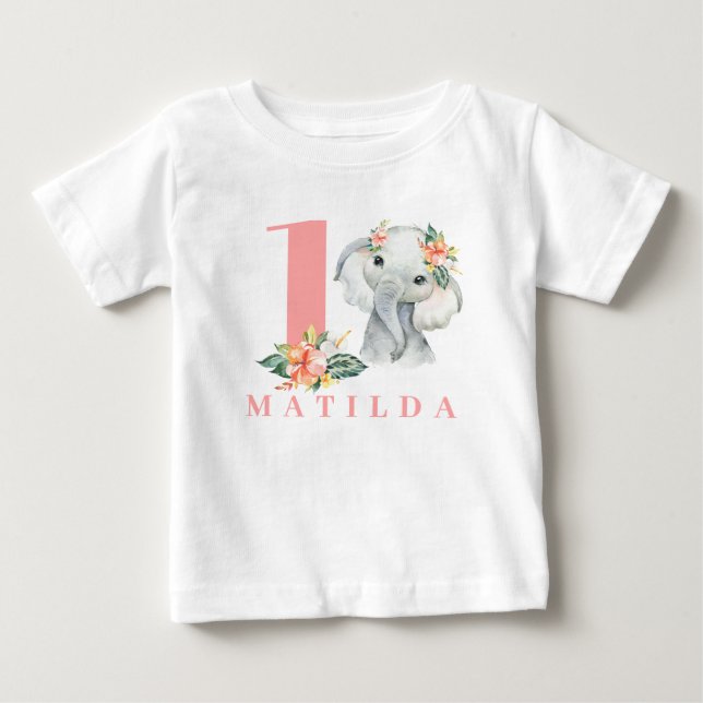 Bebé 1.ª camiseta de cumpleaños para elefantes (Anverso)