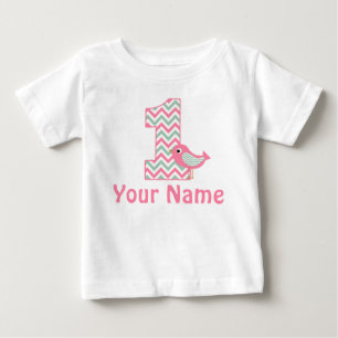 Bebé 1.ª camiseta personalizada de Birthday Pink Green 