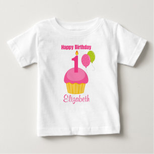 Bebé 1.ª tarta rosa de la camiseta de cumpleaños