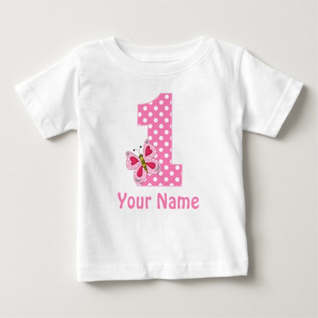 Bebé 1.ᵉʳ Chica de cumpleaños mariposa camiseta persona (Anverso)