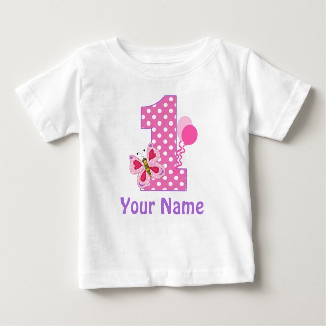 Bebé 1.ᵉʳ Chica de cumpleaños mariposa camiseta persona (Anverso)