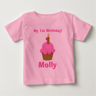 Bebé 1.ᵉʳ pastel rosado con velas de la camiseta de cum