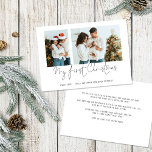 Bebé 1 Navidades 2 fotos Anuncio de nacimiento de<br><div class="desc">Bebé 1.ª Navidad 2 Fotos Script y anuncio de nacimiento opcional Simplemente reemplace las dos fotos de muestra con las suyas y las personaliza con tu saludo y nombres en la parte inferior y mensaje en la parte posterior. Mi primera Navidad está en un guión elegante.</div>
