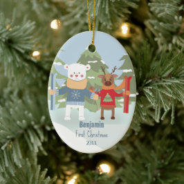 Bebé 1 Navidades Ornamento de renos de oso polar