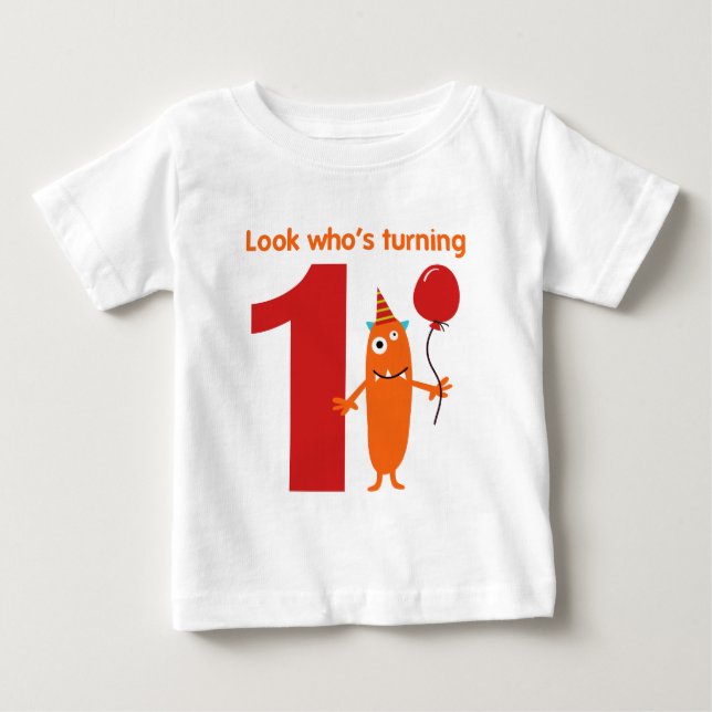 Bebé 1r Monstruo lindo de la camiseta del cumpleaños (Anverso)