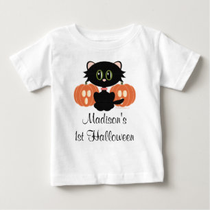 Bebé 1ra camiseta de Halloween del gato negro