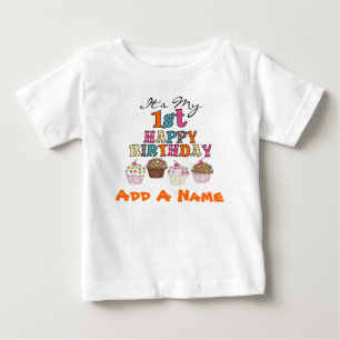 Bebé 1ra camiseta personalizada del cumpleaños de las