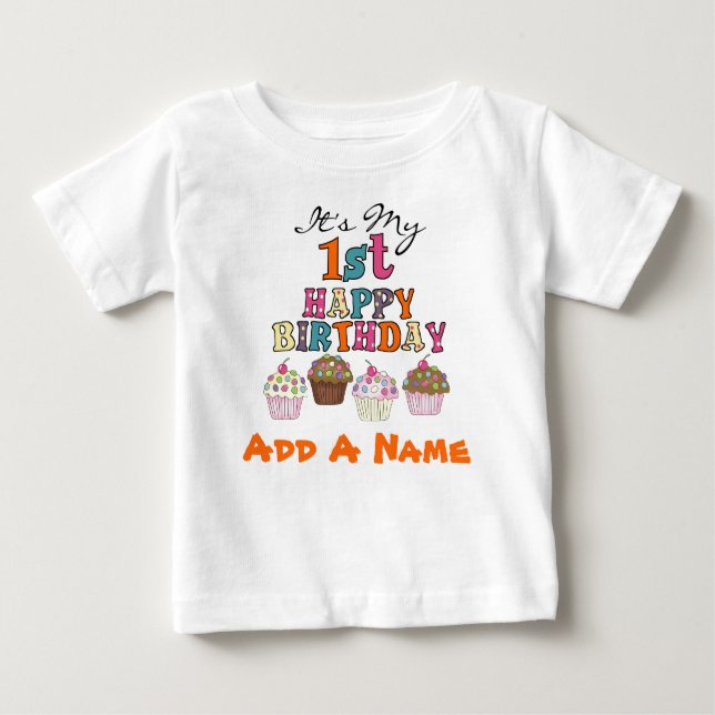 Bebé 1ra camiseta personalizada del cumpleaños de las (Anverso)