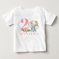 2.ª camiseta floral elefante de cumpleaños