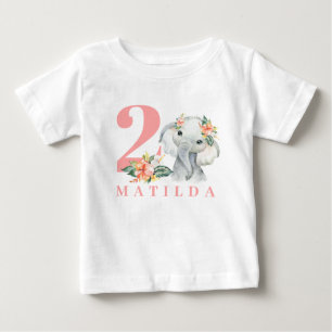 Bebé 2.ª camiseta floral elefante de cumpleaños