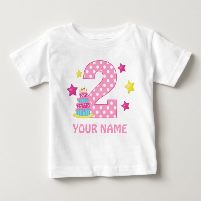 Bebé 2.ª camiseta personalizada Chica de pastel de cump (Anverso)