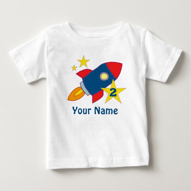 Bebé 2.ª camiseta personalizada del cohete de cumpleaño (Anverso)