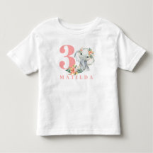 3.ª camiseta floral de elefante de cumpleaños