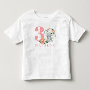 Bebé 3.ª camiseta floral de elefante de cumpleaños