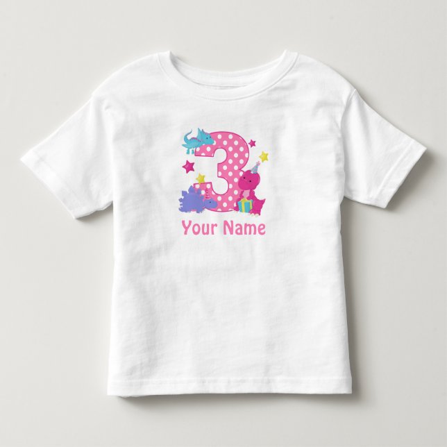 Bebé 3.ᵉʳ Chica de cumpleaños Dinosaurio camiseta perso (Anverso)