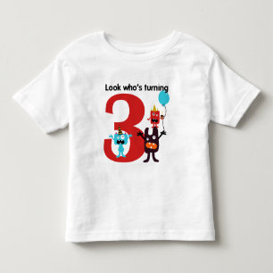 Bebé 3ro Monstruo lindo de la camiseta del cumpleaños
