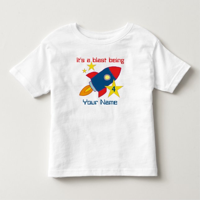 Bebé 4.ª camiseta personalizada de un barco cohete de c (Anverso)