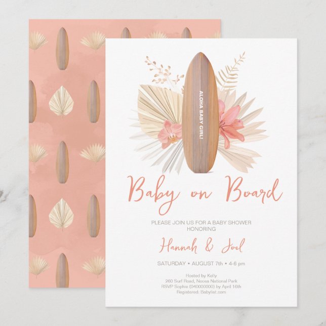 Bebé a bordo Aloha Baby Girl Invitación a la ducha (Anverso / Reverso)