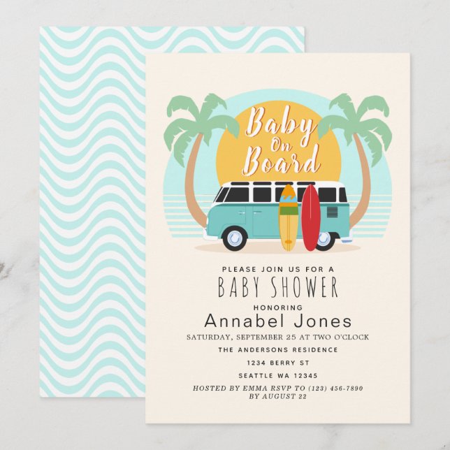 Bebé a bordo de la invitación a Baby Shower sin di (Anverso / Reverso)