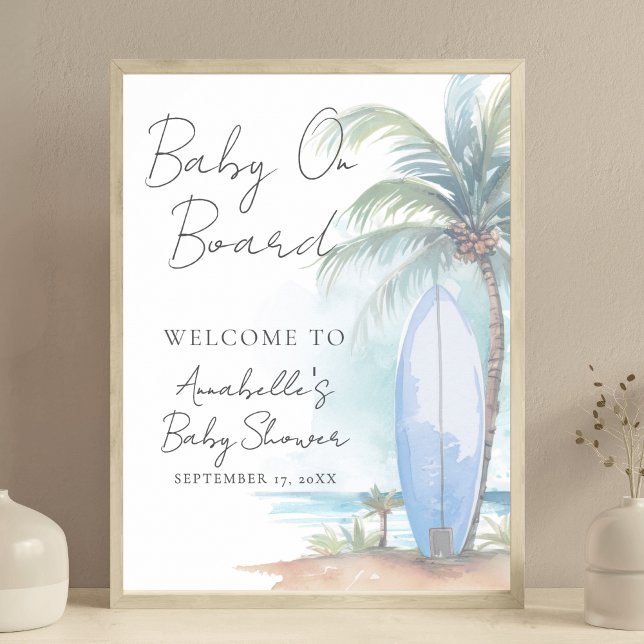 Bebé a bordo de la señal de bienvenida de Baby Sho (Baby On Board Beach Baby Shower Welcome Sign )