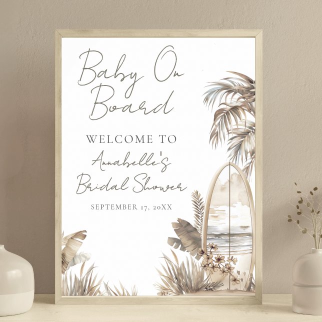 Bebé a bordo de la señal de bienvenida de Baby Sho (Baby On Board Beach Baby Shower Welcome Sign )