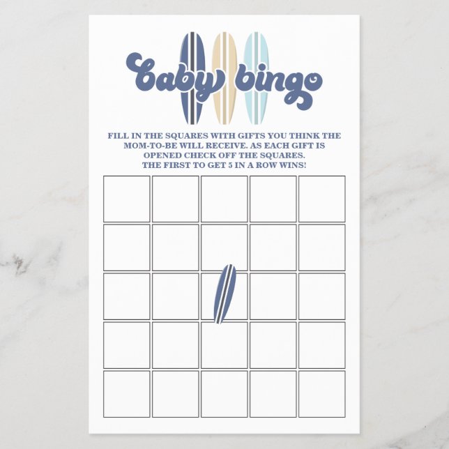 Bebé a bordo Surfing Baby Shower Bingo Flyer (Frente)