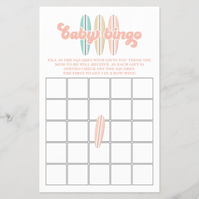 Bebé a bordo Surfing Baby Shower Bingo Flyer (Frente)