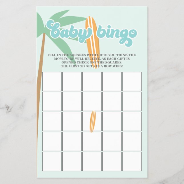 Bebé a bordo Surfing Baby Shower Bingo Flyer (Frente)