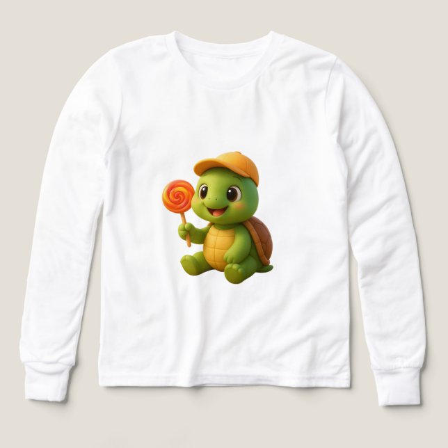 Bebé Adorable de Tortuga con Lollipop (Diseño frontal)