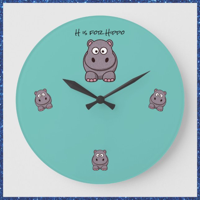 Bebé Adorable Hippo Verde azulado Reloj de pared a (Subido por el creador)