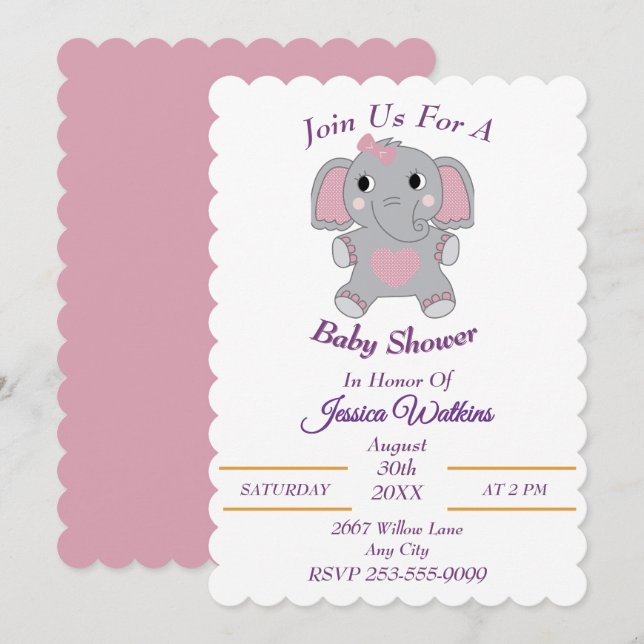 Bebe Adorable Invitación Baby Shower a Elephant (Anverso / Reverso)