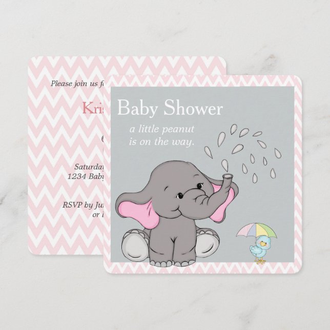 Bebe Adorable Invitación Baby Shower a Elephant (Anverso / Reverso)