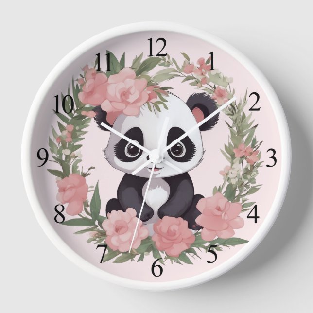 Bebé Adorable Panda Oso con Reloj de pared de flor (Anverso)
