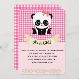 Bebé Adorable Panda Pink Baby Shower Invitaciones