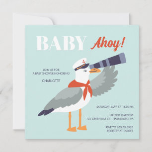 Bebe ahoy invitación a una ducha de bebé con gavio