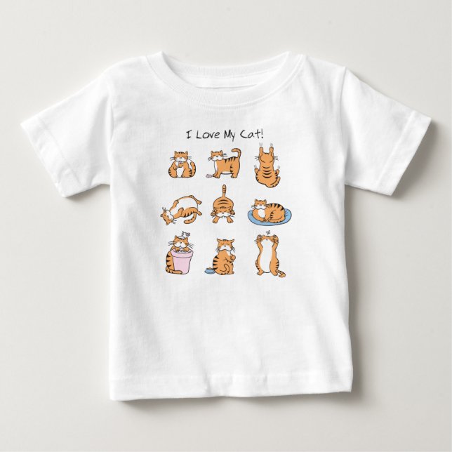 Bebé Amo mi camiseta de niño gato (Anverso)