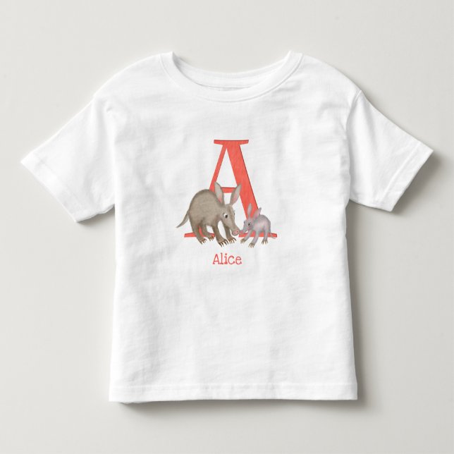 Bebé Animal ABC A es para camiseta de aardvark (Anverso)
