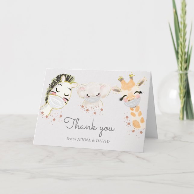 bebé animales máscara facial tarjeta de agradecimi (Anverso)