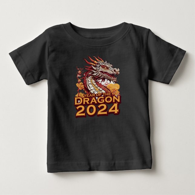 Bebé Año del dragón 2024 camiseta negra de bebé, Dragon (Anverso)