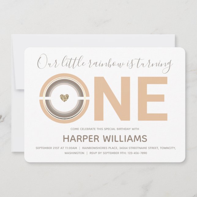 Bebé arcoiris boho Invitación al primer cumpleaños (Anverso)