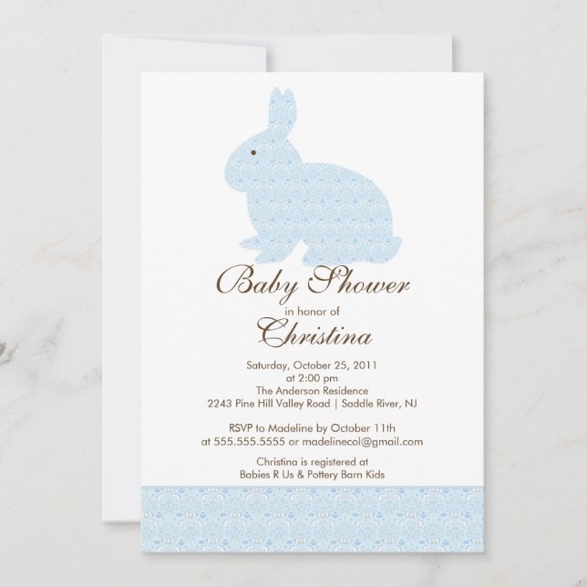 Bebé azul de la invitación de Baby Shower del (Anverso)