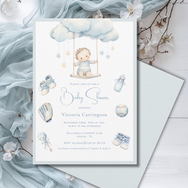 Bebé azul en la invitación de Baby Shower de Cloud (Subido por el creador)